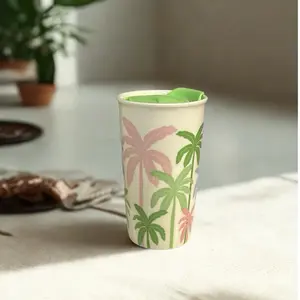 Tall Ceramic Coffee Mug with Palm Tree Design for Everyday Use