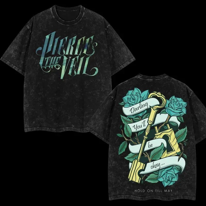 Pierce The Veil 'Hold On Till May' Collide With The Sky Retro Unisex Acid Washed 2-Sided Soft Print Casual Top, 2025 I Can't Hear You World Tour Emo Alt-Streetwear Tshirt For Post-Hardcore Fans