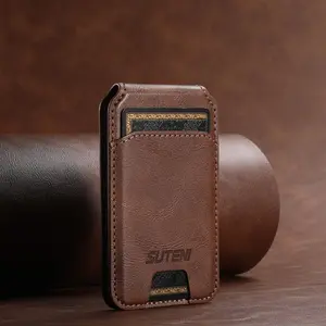 SUTENI Luxury Faux Leather Mobile Phone Wallet Magnet Flip Pocket Card Holder Storage Bag Business Style Wallet For Unisex Relatives Friends and Elders Holiday Gift