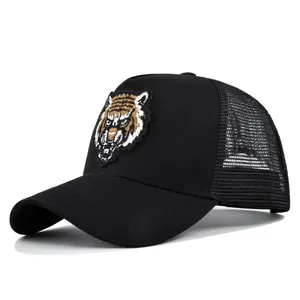 Embroidered baseball cap with tiger head embroidery, duckbill cap, mesh cap, personalized embroidered curved brim sun hat