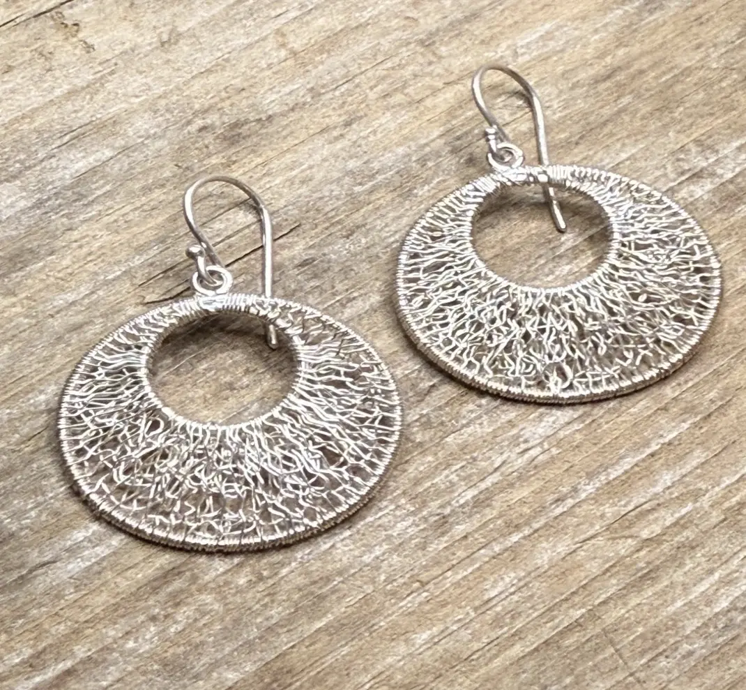 925 Sterling Silver Wire Mesh Dangle  Earrings – Lightweight Textured  – Bali Silver