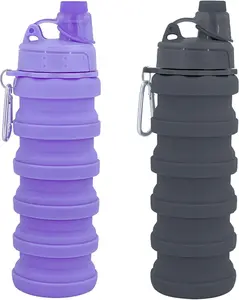 Collapsible Water Bottles Travel water bottle Sports Portable Sport Water Bottle Reusable Water Bottles comes with mountaineering Buckle 500ml silicone Water-proof camping water bottle