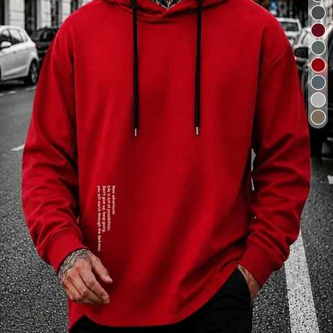 Men’s Chic Knitted Graphic Hooded Sweatshirt - Vintage Patchwork Letter Motif, Skin-Friendly Breathable Fabric, Gifts for Him, Suitable for Outdoor Leisure, Daily Commuting