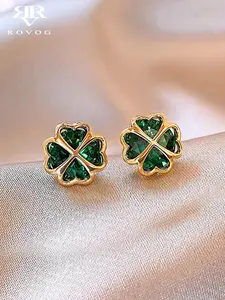 Four Leaf Clover Design Stud Earrings, Fashionable Jewelry for Women, Trendy All-match & Exquisite Jewelry for Birthday Gift, High Quality Earrings, Flower Stud Earrings