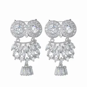 Owl Night Owl AAA Zircon Inlaid Fashion Earrings 925 Sterling Silver Ear Studs Exquisite Ear Pins