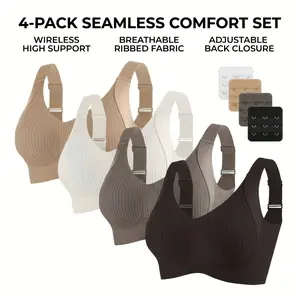 Women's Seamless Wireless Bra, Adjustable Wide Straps,Medium Support, Breathable Lingerie, Casual Style, All Seasons
