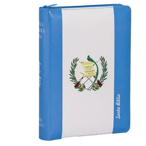 Guatemala Flag Bible RVR60 Giant Letter 14 Pts manual size with zipper, color maps, gold edges, imitation leather. This Bible is in Spanish.
