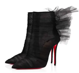 Christian Louboutin Libellibooty 100 Black Mesh Tulle Ankle Boot Heel Pump