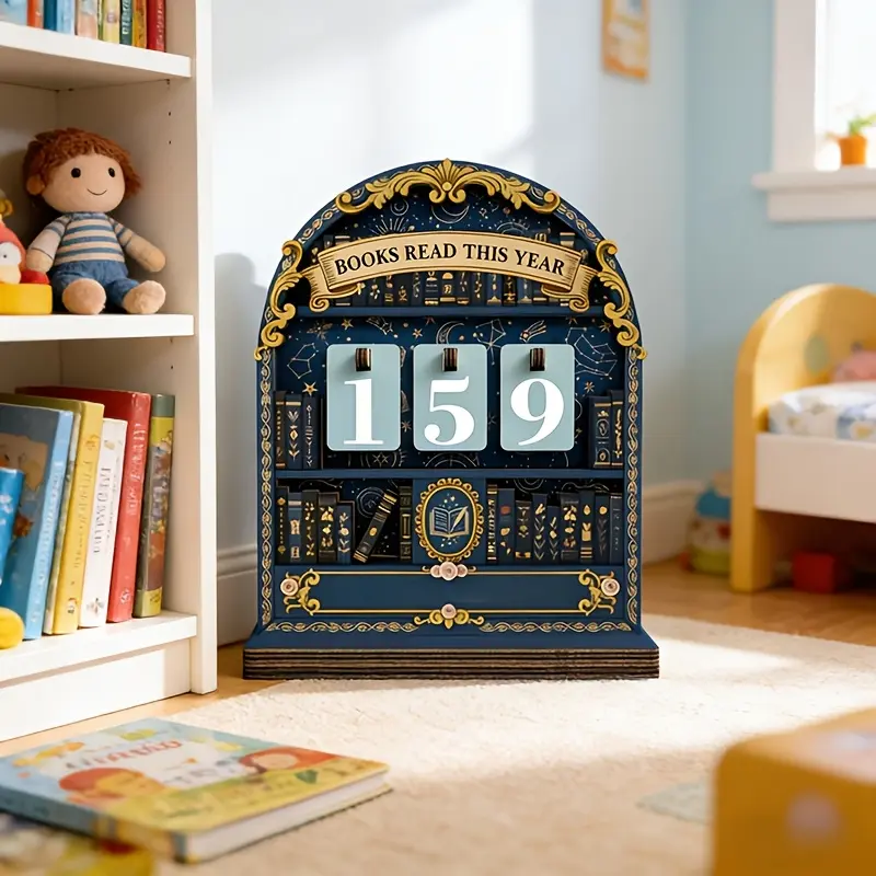 1 Set Wooden Vintage Book Reading Tracker, This Year's Reading Tracker Can Track Up to 999 Books, This Year's Reading Books, Bookshelf Counter, Mini Bookshelf Style