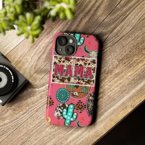 Western Mama Cactus Smartphone Case, Pink Cowboy Print, MagSafe Compatible Shockproof Cover for iPhone 17/16/15/14/13/12/11 Plus Pro Max, Wireless Charging Support, Cellphone/Handheld Devices Accessories, Mother's Day Gift