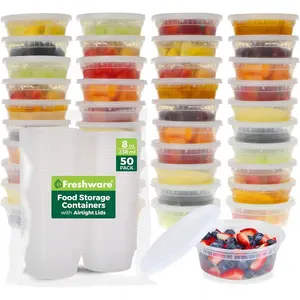 Food Storage Containers [50 Set] 8 oz Plastic Deli Containers with Lids, Slime, Soup, Meal Prep Containers | BPA Free | Stackable | Leakproof | Microwave/Dishwasher/Freezer Safe