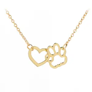 Fashionable Dog Paw Heart Pendant Necklace Women's Pet Necklace Pet Memorial Jewelry
