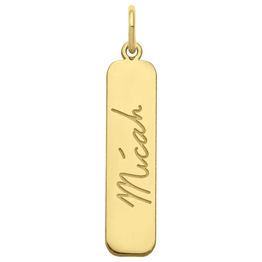 Custom Handwriting Bar Pendant Necklace: Engraved Signature Charm, Sterling Silver or Gold