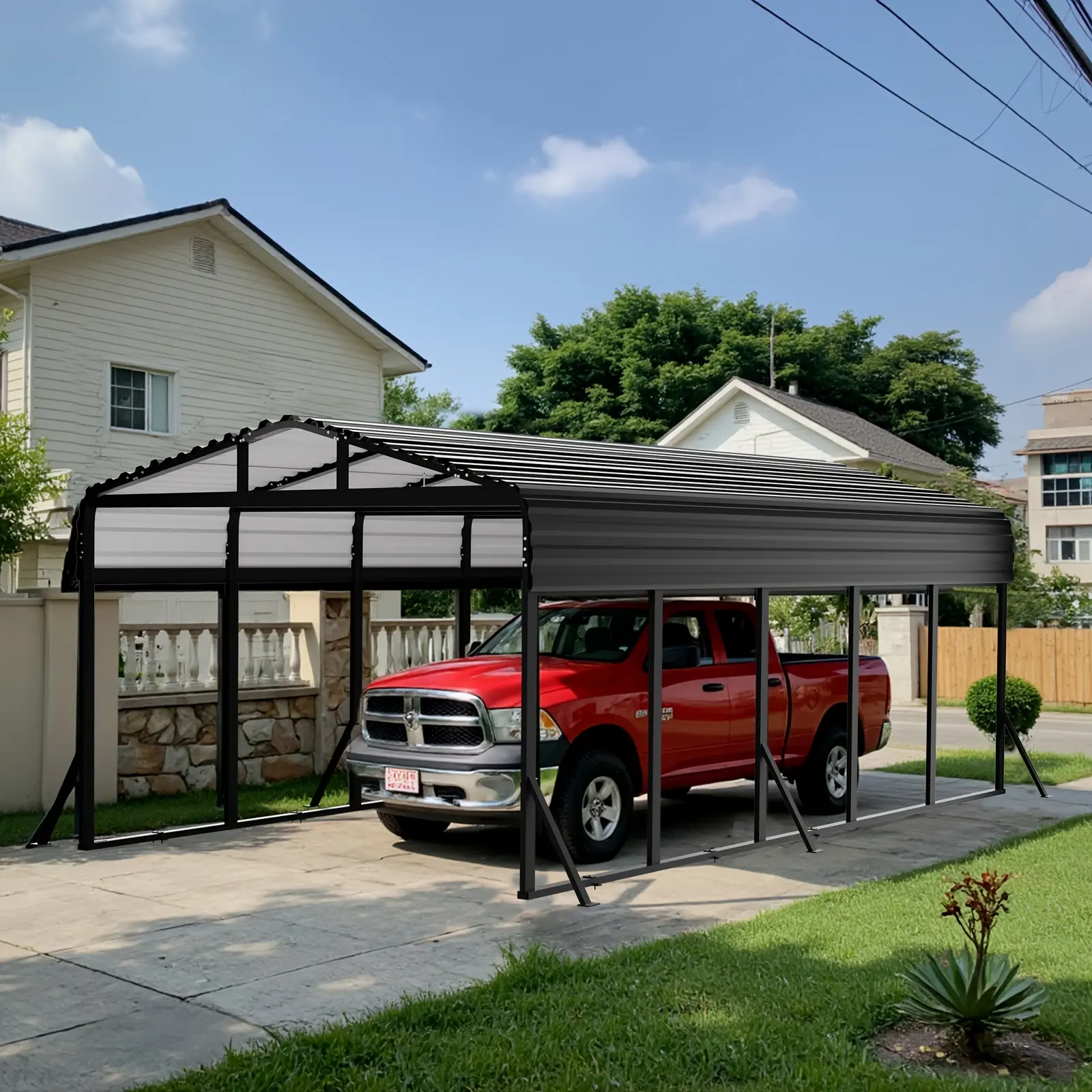 [Heavy Duty Carport] 12x25ft Heavy Duty Metal Carport with Reinforced Frame & Side Support Poles, Outdoor Shelter for Car, Pickup, Boat & Tractor, Clear Snow Promptly for Longevity