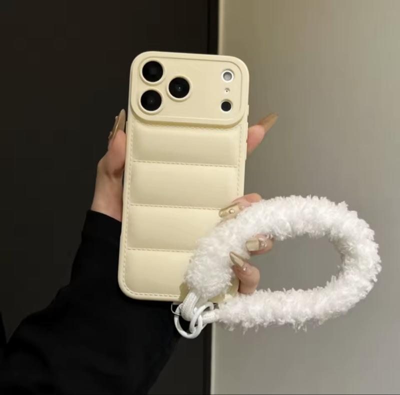 Jacket Furry Lanyard Case for iPhone 17 Series Plush Wrist Strap Winter Cover