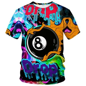 Unisex 8 Ball Drip Graffiti Vibrant Psychedelic T-Shirt Streetwear Casual Top for Billiards Fans & Street Style Enthusiasts