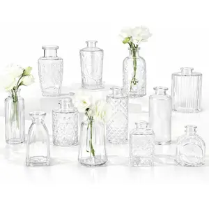 12 Pack Small Clear Mini Glass Bud Vases Bulk Ideal for Centerpiece Table Wedding Home Party Decorations