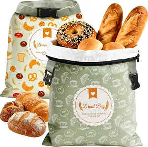 2 Pack Bread Bags for Homemade Bread, 17"*13" Reusable Bread Bag for Fresh Keeping with Lining & Zipper, Freezer Safe & BPA Free, Gift Giving (Green & Yellow)