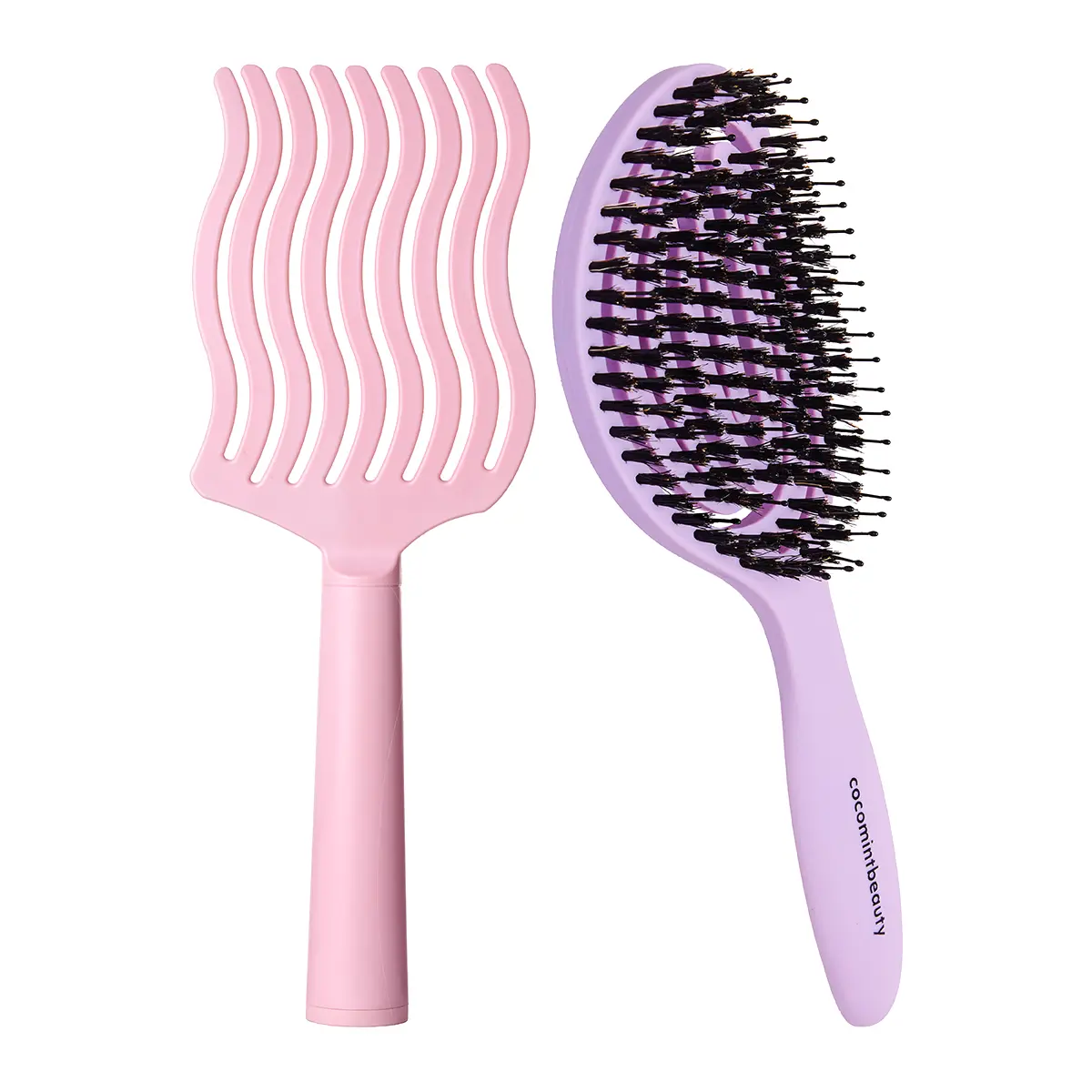 cocomintbeauty - The Wet & Dry Hairbrush Set, 2-Piece | BOAR BRISTLE WELLNESS BRUSH FOR SMOOTH, SHINY DRY HAIR + ANY-HAIR DETANGLING BRUSH WITH FLEXIBLE BRISTLES FOR WET HAIR