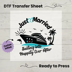 Just Married Honeymoon DTF, Personalized Dtf Transfer Sheet, Ready to Press, Custom Dtf, Diy Heat Transfer, Cruise Tee, Custom DTF