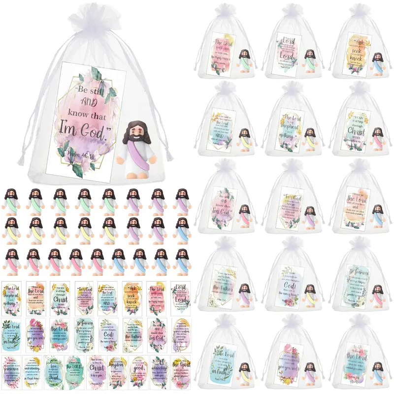 25/50 Sets Bible Verse Card with Mini Jesus  Christian Gift for Youth Group Women Sunday School Baptism Gift for Hide and Seek Non-candy Treats Halloween Treat Bags Stuffers Activity Teacher Appreciation Gift Creative Religious Party Favors