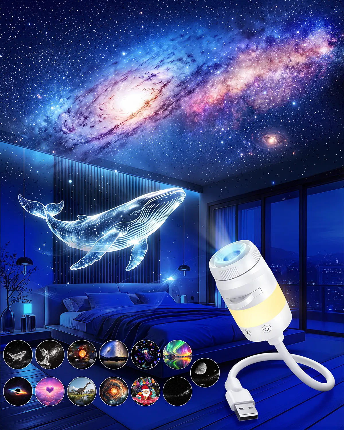 Afootry Galaxy Starry Sky Night Light Projector,  Plug and Play HD,  Star Ocean Holographic Night Light Projector, 360°Adjustable Mini Projector for Ceiling