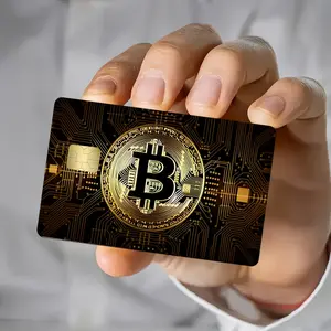 2pcs of Golden-Color Bitcoin-Themed Stickers for Credit Card Skins, Ultra-Thin, High Quality, Scratch-Resistant, Suitable for Credit Cards, Bank Cards, And Transit Cards. Removable Self-Adhesive for Most Cards, Making It an Ideal Gift for Friends