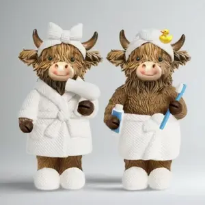 Highland Cow Bathroom Figurines Set of 2, Decorative Figurines, Scottish Resin Decorations, Dwarf Bath Accessories, Cute Highland Cow Statues, Ornaments