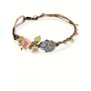 Handmade Bohemian Floral Bracelet, Natural Gemstones & April Birthstone, Light Ocean Jewelry, Perfect for Daily Wear