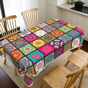 1 Regular universal Dining tablecloth with colorful retro plaid print, rectangular and round, washable, with delicate embossed lace. Suitable for seasonal and holiday decorations, indoor and outdoor, restaurant, family, and party decorations