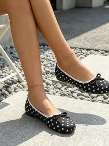 2026 Spring Summer New Retro Polka Dot Ballet Flat Shoes for Women, Soft Sole Anti-Slip Satin Single Shoe, French Vintage Style