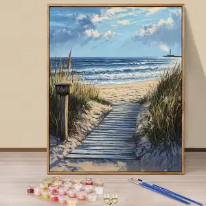 Paint By Numbers Kit for Adults Beginners - 16x20in/40x50cm Color Canvas, Easy DIY Seaside Beach Acrylic Painting Set - Wall Decor for Living Room and Bedroom, Creative Gift for Birthday, Mother's Day and Christmas, Without Frame
