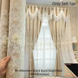 1pc double-layer 100% blackout European light luxury Window Curtain with wavy valance design, suitable for living room, bedroom and other spaces, Blackout Window Cover