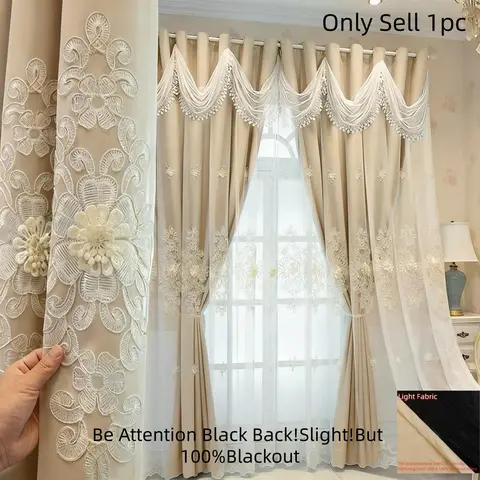1pc European Light-Luxury Double-Layer 100% Blackout Window Curtain with Wavy Valance Design, Suitable for Living Room, Bedroom and Other Spaces, Window Drapes, Blackout Curtains