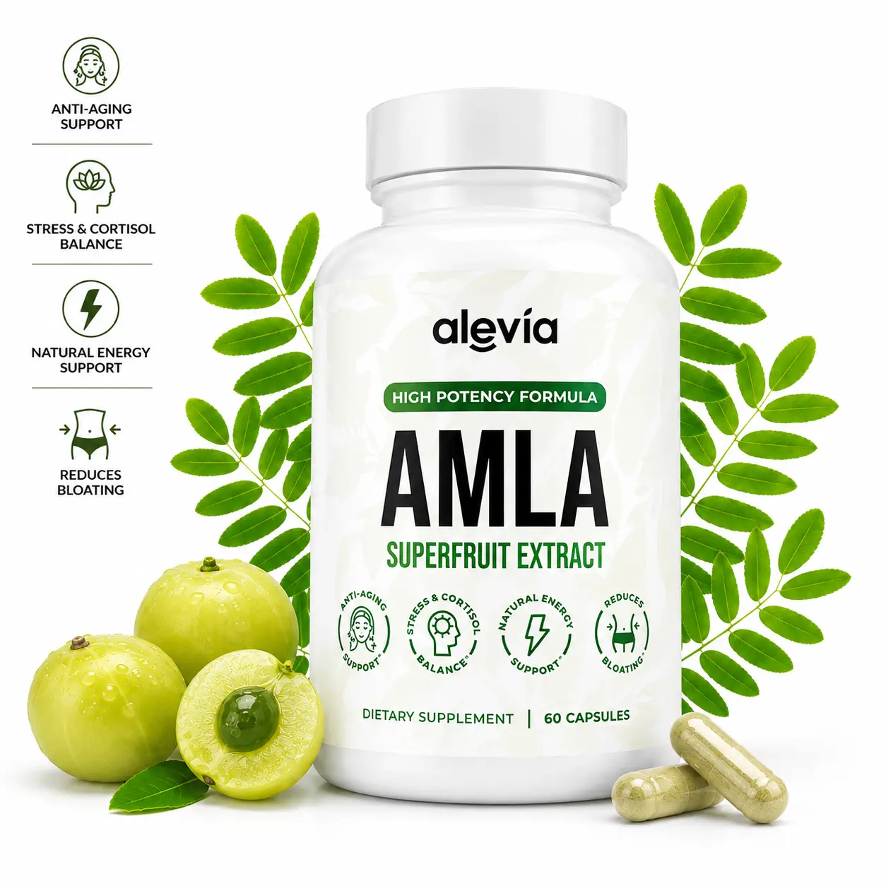 Alevia Amla Superfruit Extract 1000mg, Indian Gooseberry Capsules, Antioxidant & Daily Nutritional Support, 60 Capsules