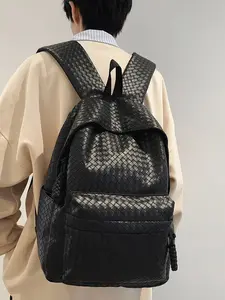 Unisex Korean Fashion Backpack, Large Capacity School Commuter Bag, PU Material, Versatile Student Backpack, Business Laptop Bag