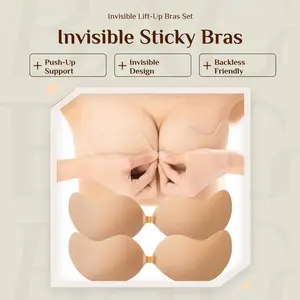 2pcs Sticky Bra, Backless Strapless Bra Push Up, Adhesive Invisible Lift Up Bras 2 Pairs Womenswear  Bridal