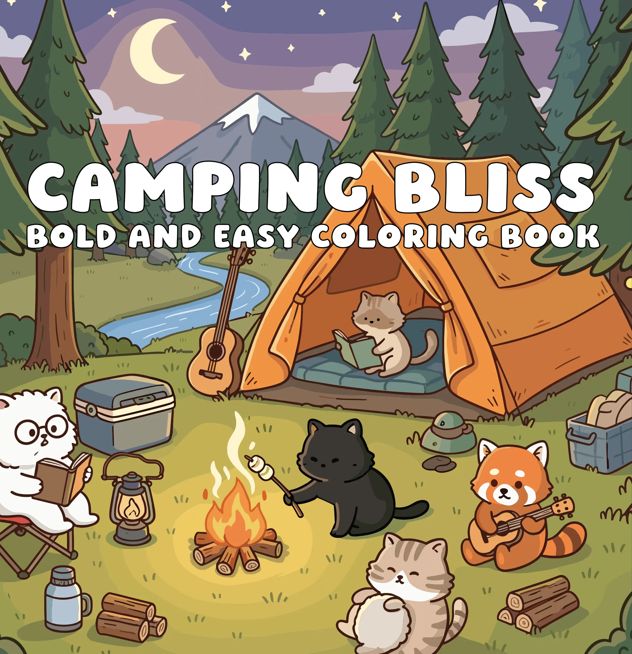 Page Publications Camping Coloring Book - Bold Lines, Large Print, Single-Sided Printing, Stress-Free for Beginners, Roasting Marshmallows, Mountain Views, Peaceful Lakeside Scenes, Calming Creative Time, Escape to the Great Outdoors Activity Book