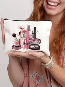 Cherry Blossom Makeup Bag, Floral Print Cosmetic Organizer, Ideal for Travel and Commute, Holds Powder, Lipstick, Eyeshadow