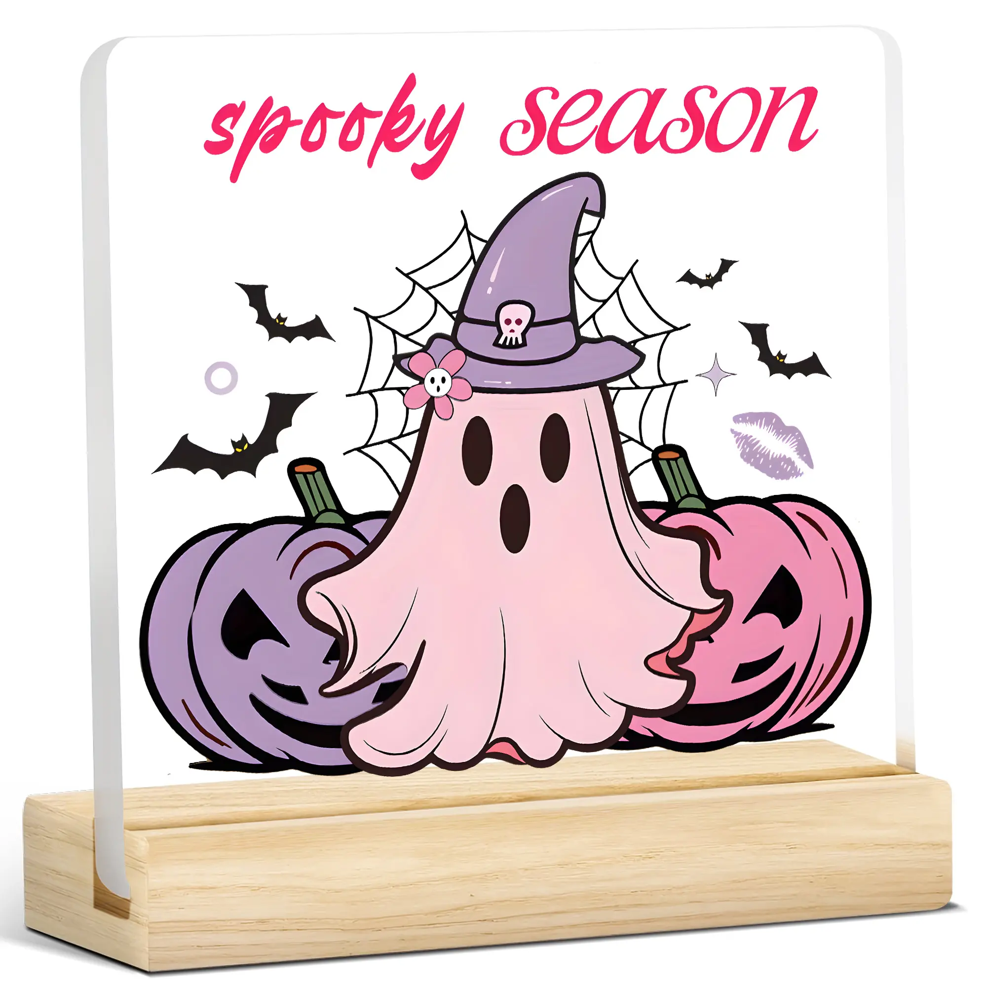 Spooky Season Acrylic Plaque, Halloween Desk Sign for Girls, Cute Room Decor and Ghost Ornament, Perfect Gift for Teachers