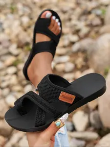 Women's Fashionable Contrast Mesh Design Slip on Toe Thong Slides, Flip Flops, Casual Comfortable Breathable Flat Sandals, All-match Outdoor Sandals for Daily Wear