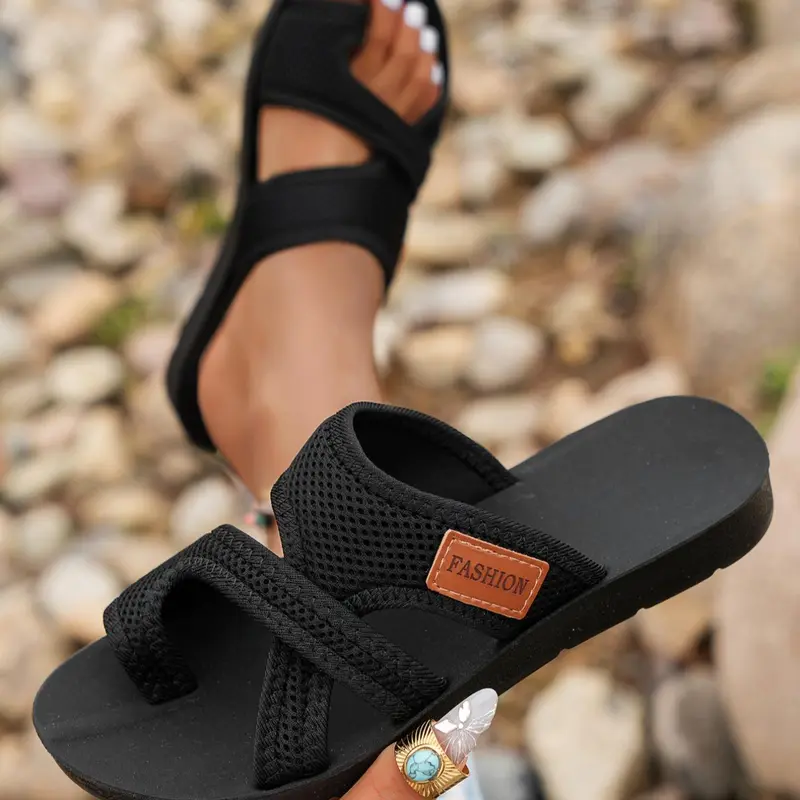 Women's Fashionable Mesh Design Slip-On Slides, Casual Comfortable Flat All-Match Shoes, Daily Fashion Footwear, Breathable Beach Sandals for Daily and Outdoor Wear