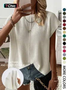 Spring Summer Elegant Versatile Basic Knit Top, French Commute Casual Women's Round Neck Plain Hollow Out Loose T-Shirt, Womenswear