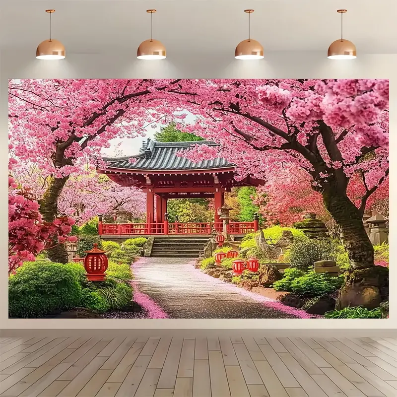 Cotton Lightweight Sakura Vibrant Pink Print Tapestry Wall Hanging, Boho Backdrop, Indoor Bedroom Home Decor Art, Room Art