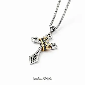 Token & Tale Crown Cross Necklace, Personalized, Versatile, Stylish Design Necklace Jewelry for Men