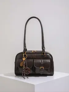 Women's Retro Solid Color Shoulder Bag, Large Capacity Crossbody Bag with Detachable Accessory Charm, Fashionable Shoulder Bag for Daily Use