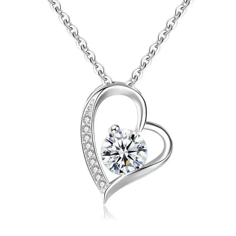 Women's Elegant Heart-Shaped Copper Pendant Necklace - Korean-Style, Mixed Gem Inlay, Metal Coating Chain Jewelry, Valentine Gifts for Casual Wear, Female