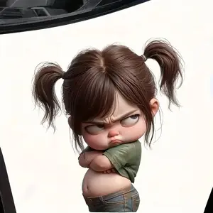 Angry Girl Vinyl Sticker, Cartoon Character with Braids, Shirt and Jeans, Self-Adhesive for Laptop, Phone, Truck, Motorcycle, Wall, Window, Cup, Car Decals, Sticker for Cars, Automobile Decals