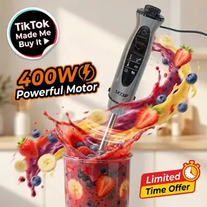 SPZTJK Immersion Blender Handheld 5-in-1, 400W 12-Speed Electric Hand Mixer with Titanium Blades, Milk Frother, Chopper & Whisk for Baby Food, Soups, Baking