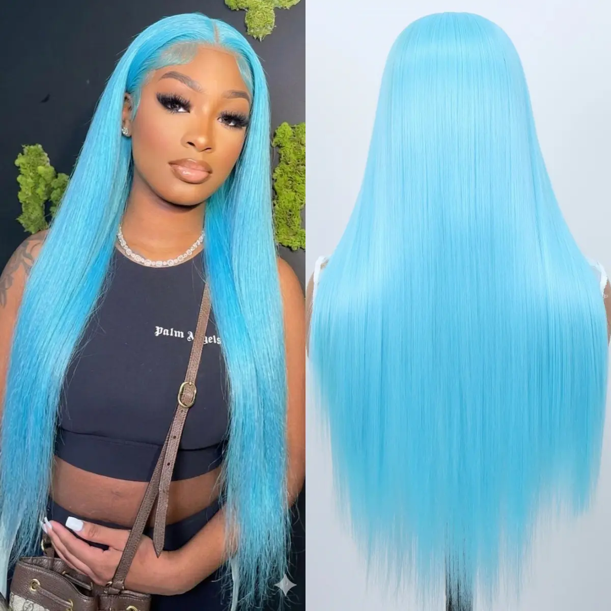 Pastel Blue long straight lace frontal wig 13*4 hd transparent lace wig pre plucked hairline glueless long silky baby blue wig heat resistant fiber hair blue colored wig for daily, party or cosplay 28 inch 180 density Hd Wigs